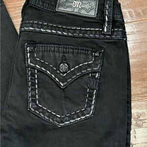Miss Me Black Embroidered Metallic Saddle Stitch Mid Rise Boot Cut Jeans